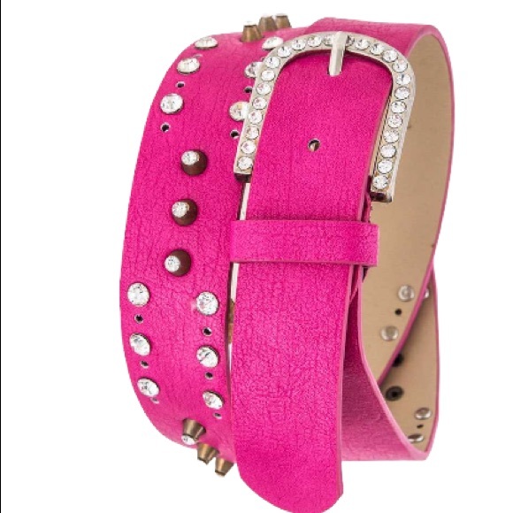 Accessories - Fuchsia Pink Bling Crystal Vegan Leather Statement Belt
